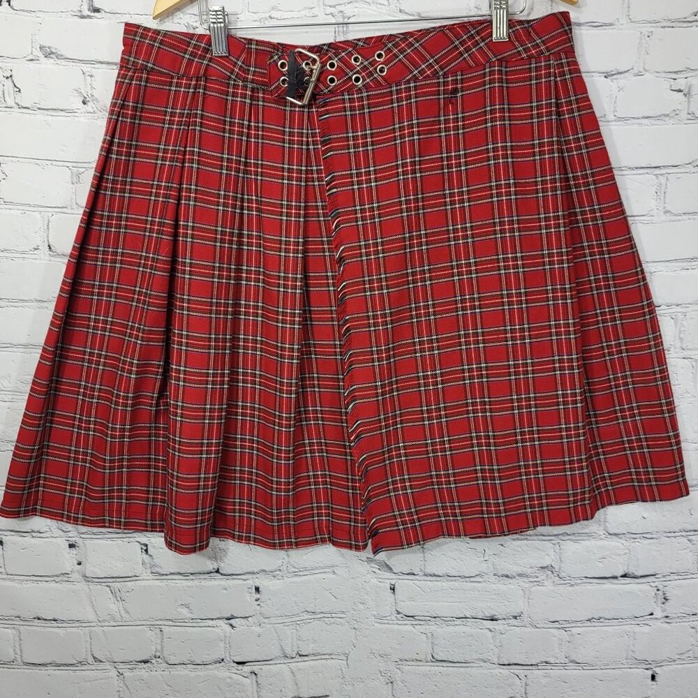 Vintage‎ Y2K Lip Service Kilt Mens 36W 22L Red Tartan Plaid Goth Punk Flaw-Hole